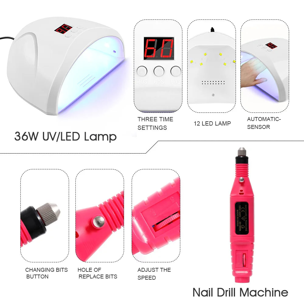 Nail Polish Set with UV LED Lamp